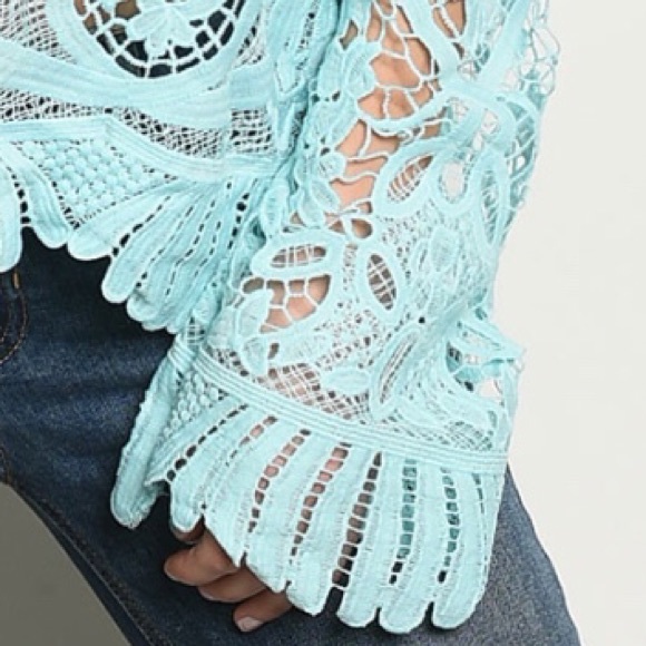 LIGHT BLUE OFF THE SHOULDERS CROCHET DETAILED TOP - Picture 5 of 8